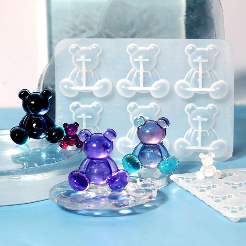 1PC Diy Crystal Epoxy Mold Bear Earrings Brooch Hairpin Violent Bear Silicone Mold