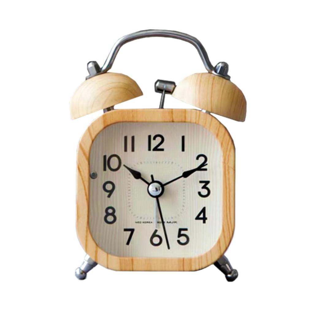 Mermbe Alarm Nordic Double Wood Grain Luminous Silent for Absolutely Wake Up Alarm Table Clock Clock, Loud, Stylish, Design, Cute, Bell, Finish, Band,
