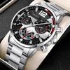 Fashion Business Geneva Calendar Watches Men's Stainless Steel Bracelet Pendant Necklace Ring Quartz Watch Set for Men