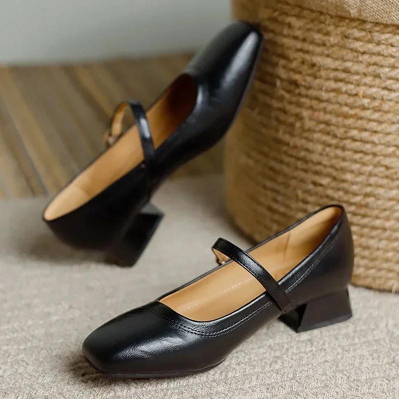 Fashion New Mary Jane Shoes for Women Retro Style Square Toe Low Heel Single Shoes Soft and Comfortable Ballet Shoes Zapatos Mujer