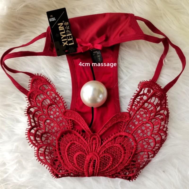 Imitation Pearl Underwear with Massage Beads Sexy Thong Panties for Women Tighten Briefs Comfortable Wear