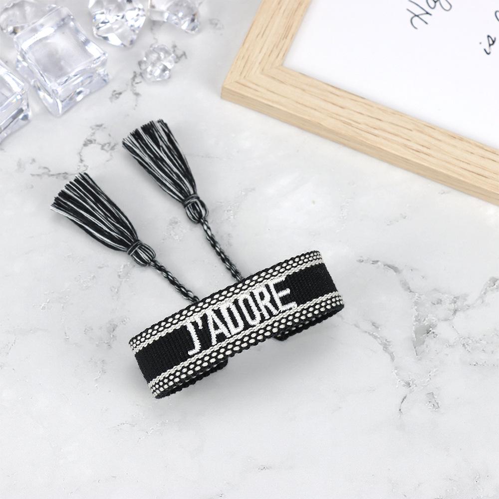 J'adore Bracelet: Embroidered Letter Tassel Wristband for Women & Couples