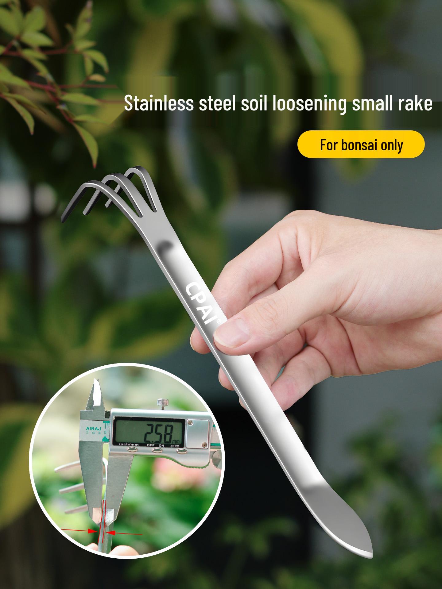 Bonsai Soil Aerator & Presser: Stainless Steel Small Rake & Pot Tool