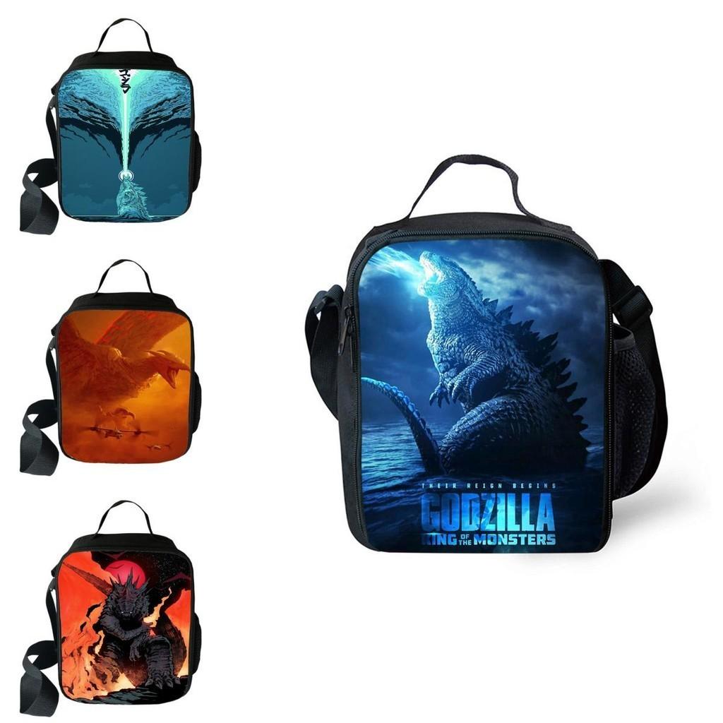 3D Godzilla Isolierte Lunchtasche für Kinder mit großem Fassungsvermögen und verstellbarem Riemen