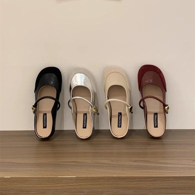 Inner Height Increase Mary Jane Bag Head Half Slippers Women's Summer Wear 2025 New French Round Head Light Mouth Versatile Sandals