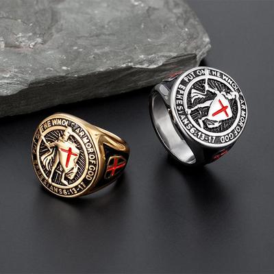 Vintage Europäisch-Amerikanischer Templerkreuz Titanstahlring