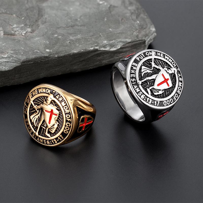 Vintage European-American Templar Cross Titanium Steel Ring