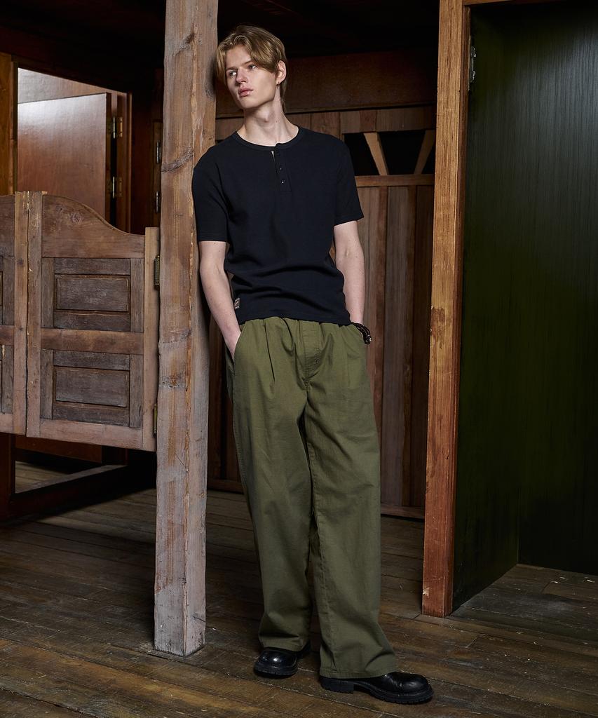 MAGOODGAN Farburn 4419 Linen-Like Wide Fit Khaki Elastic Waist Easy Pants