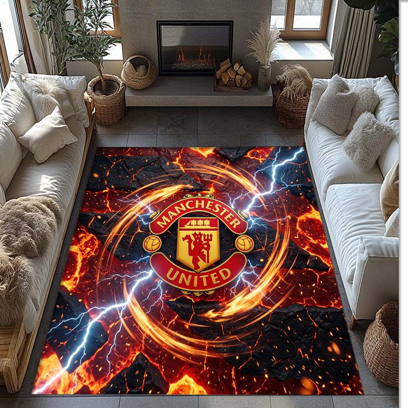 Tappeto in Flanella Stampato Manchester United Antiscivolo Morbido Poliestere Tappeto per Pavimento Tappetino Decorativo per Interni per Camera da Letto Soggiorno Divano
