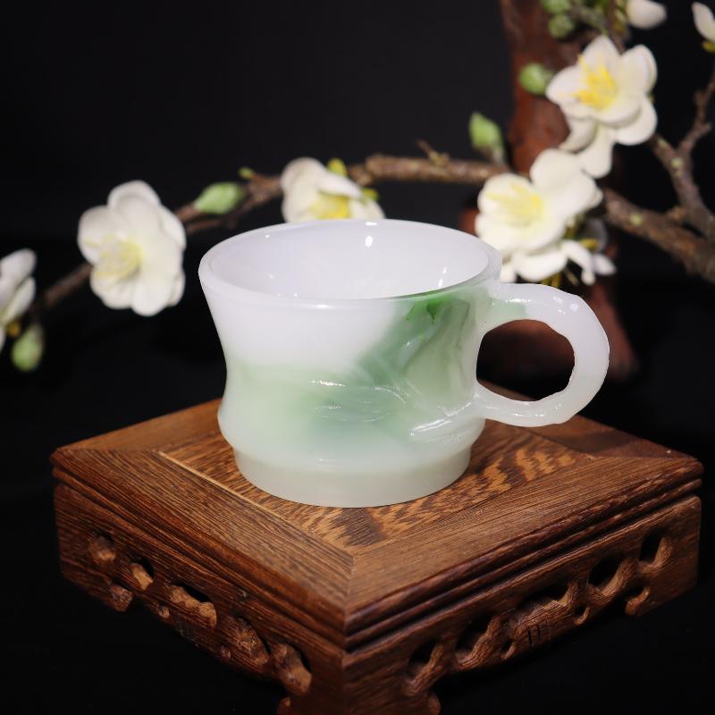 Chinese Style Milk Jade Glass Tea Cup Kung Fu Tea Family Meeting Tea Cup Household Simple and Exquisite Water Cup
