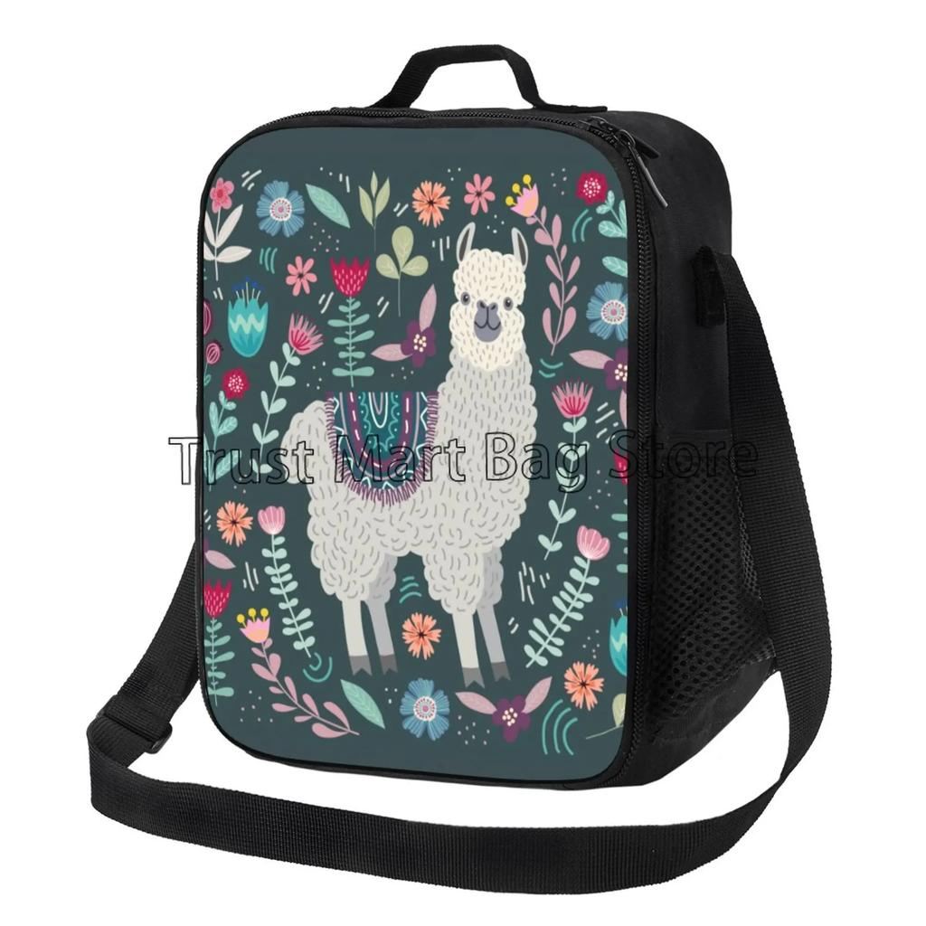 Cute Alpaca Animal Insulated Lunch Bag for School Work Office Picnic Llama Cactus Tote Lunch Box Containers with Shoulder Strap
