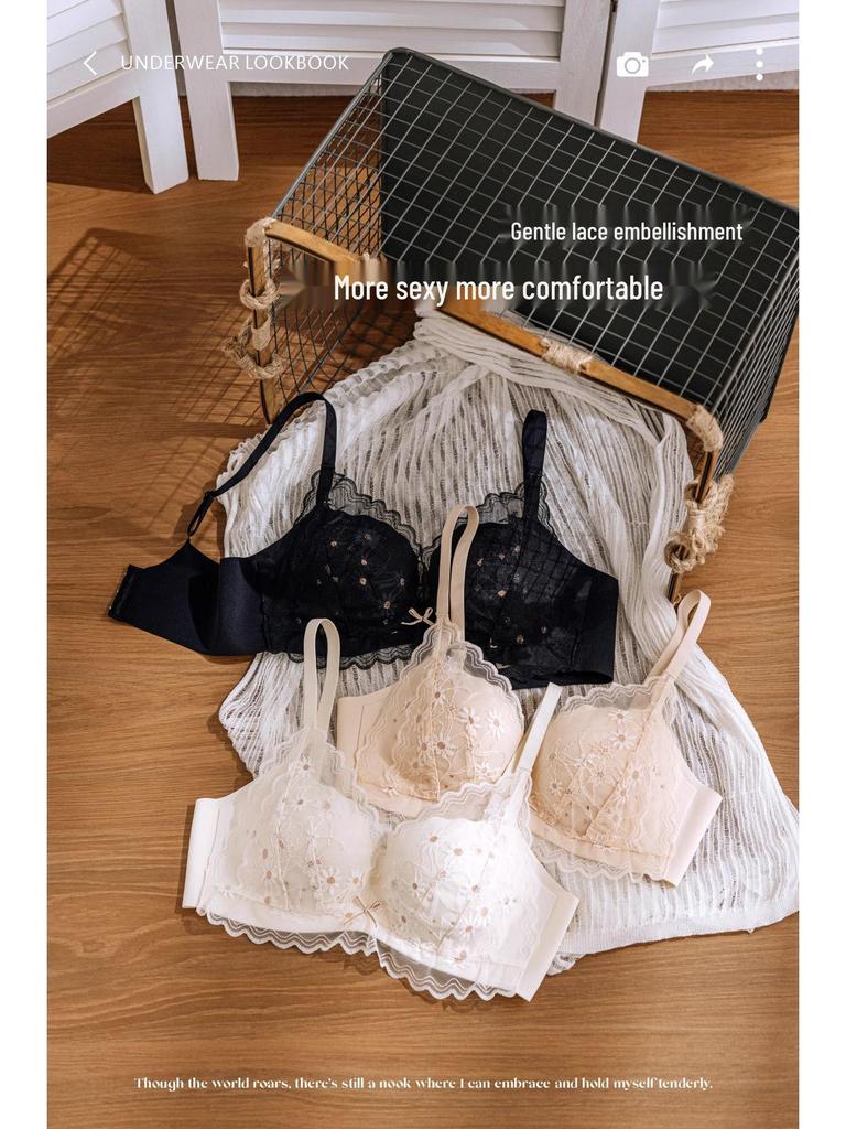Sexy Dessous-Set aus Spitze für Damen: Atmungsaktiver, Verstellbarer, Anti-Hänge-BH mit Dünnen Hohlkörbchen