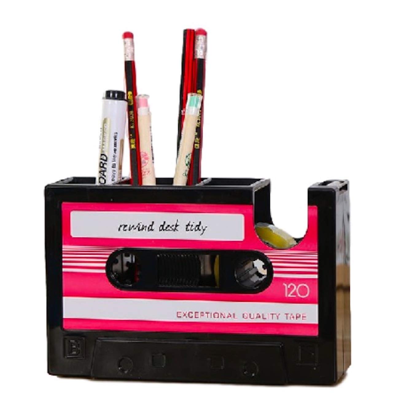 

Desk Organizer with Cassette Tape Pen and Tape Multifunctional Desktop Storage and Small Item Organizer for Office and Stationery Queen-b Holder, розовый