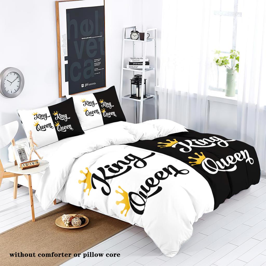 3-piece down duvet cover set with black and white color printing (1 duvet cover+2 pillowcases, no core) couple bedding set