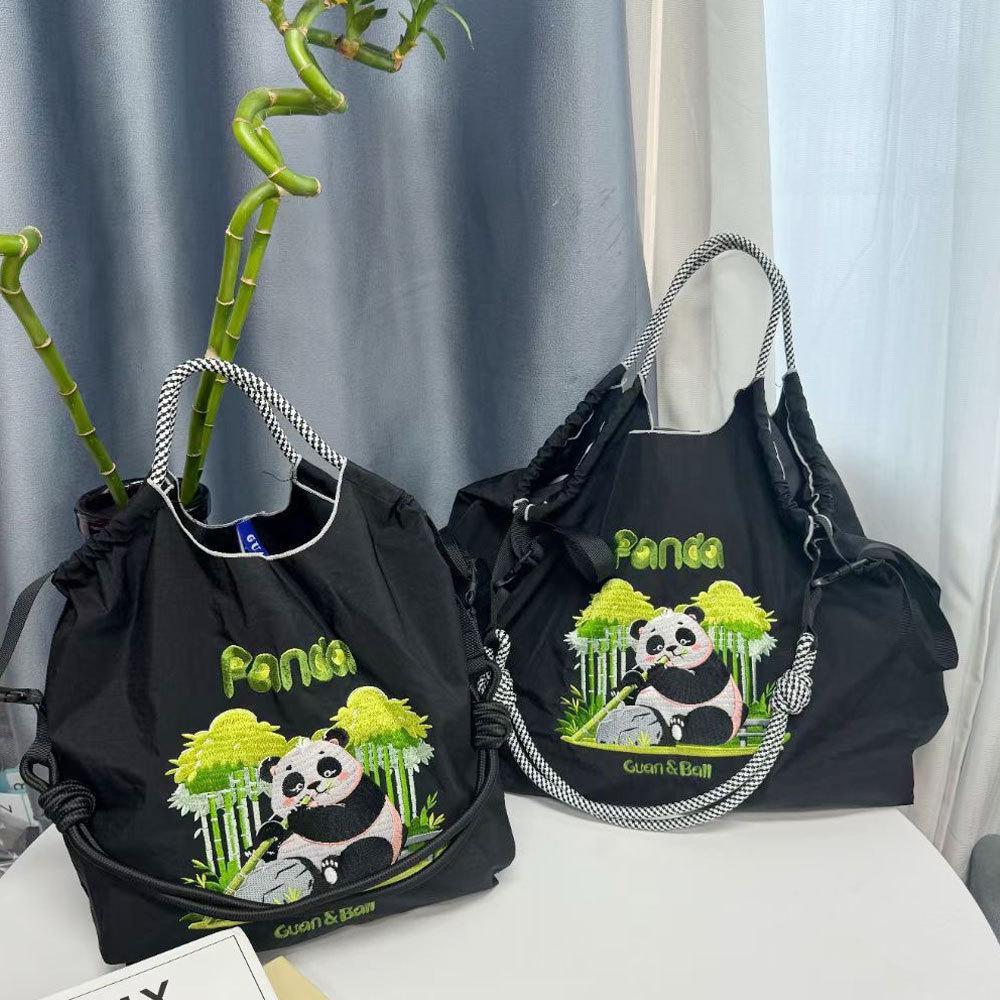 Japanese Style Handmade Waterproof Nylon Canvas Bag with Embroidered Patterns, Large Capacity