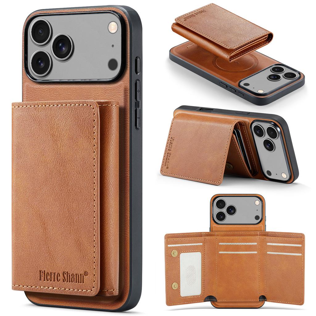 Geldbörse Kartenfach Leder Handyhülle für IPhone 17 Air 17 Pro Max 15 16 Plus 14 13 12 11 Magnetisch Magsafe Ständer Rückabdeckung