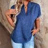 Solid Color Notched V-neck Bat Sleeve Blouse Shirt