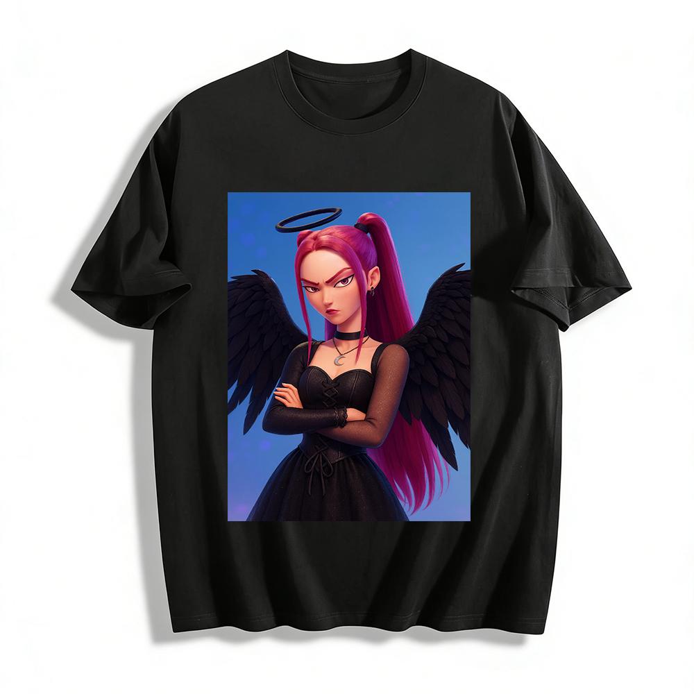 

Cool Dark Fallen Angel Print Top Trendy E-Girl Style Niche Design Casual Versatile Long Sleeve Tee Pure cotton T-shirt 6XL