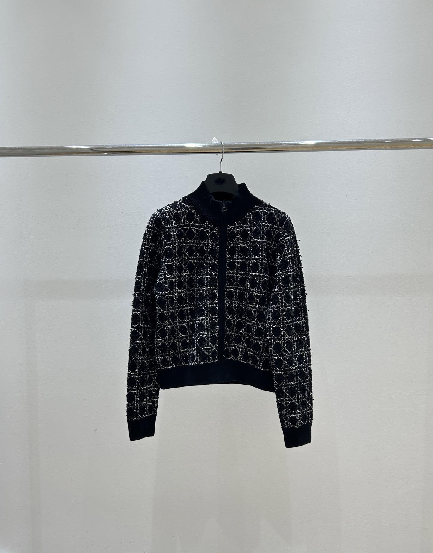 Stand-up collar jacket women s autumn and winter new loose fashion jacket CD new black rhombus knitted sweater S