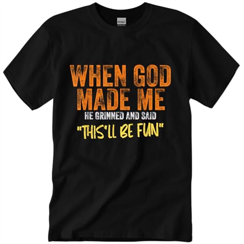 

When God Made Me He Grinned and Said This ll Be Fun T-Shirt Funny Unisex Letter Printed Short Sleeve Graphic Tees Cotton Tops xxl чёрный