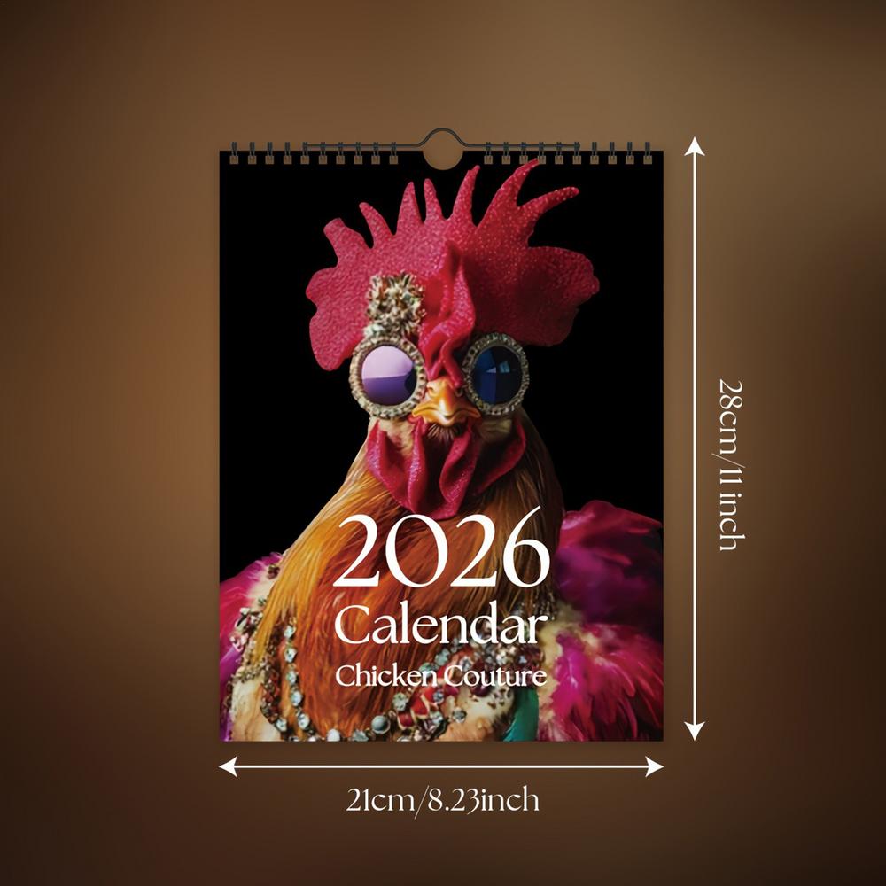 

2026 Wall Calendar Natural Style Hen Themed Funny Gag Gift for Chicken Lovers Farmhouse Kitchen Office School Home Decor