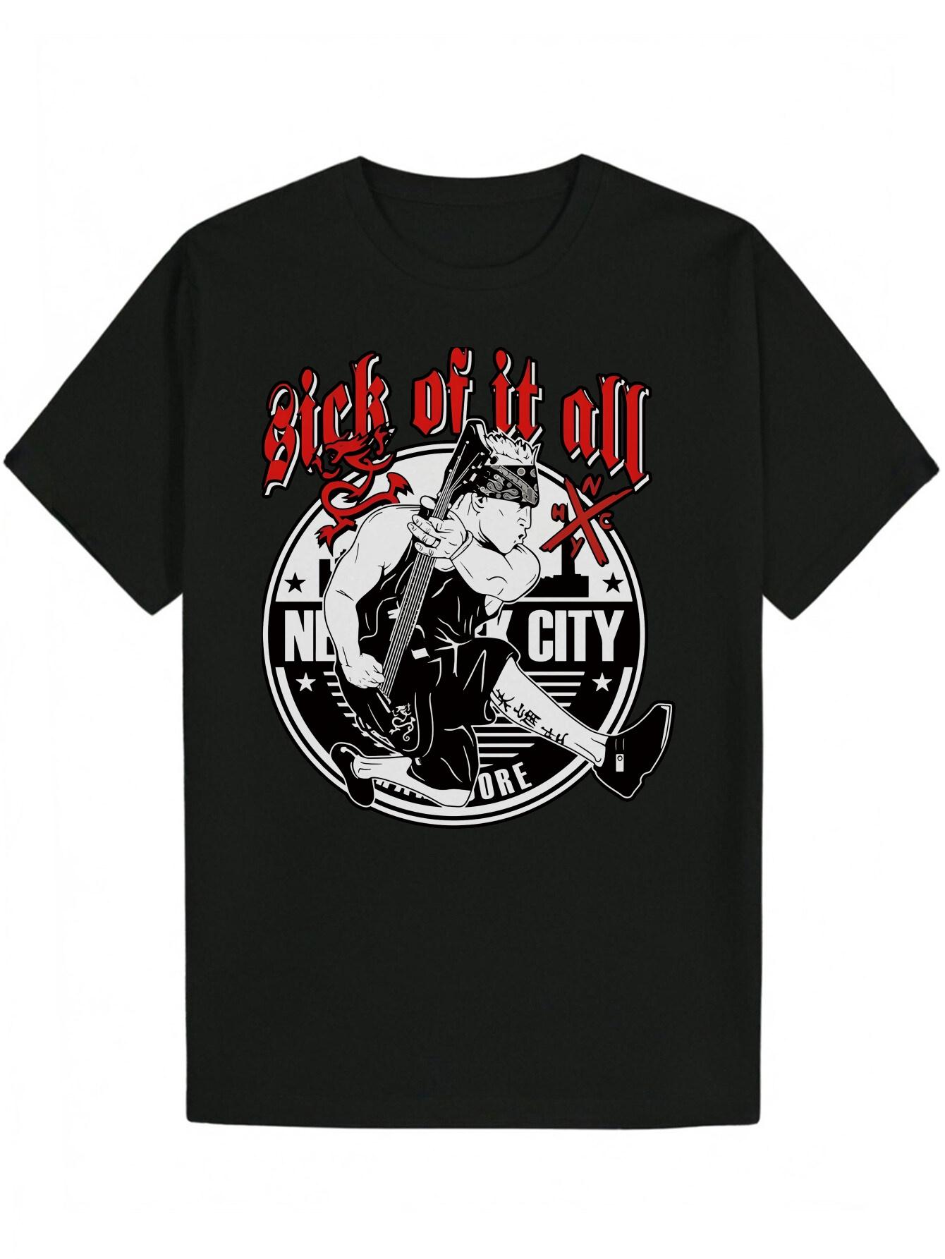 

Crew Neck T-shirt - Sick of It All Graphic Tee with Guitar Player Design XXXL
