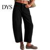 Pantaloni a coste a vita media a gamba larga da donna Vita elasticizzata Chiusura con bottone e zip Gamba larga Pantaloni casual con tasche Colore unito Pantaloni a barile