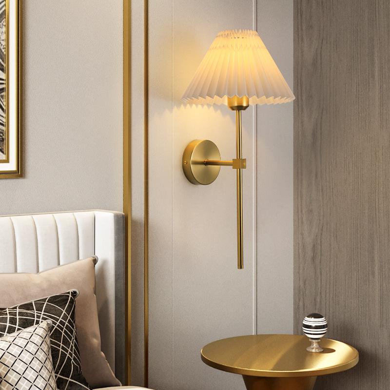 Modern Pleated Lampshade Wall Lamp Bedroom Bedside Lamps Bathroom Mirror Headlights Hallway Balcony Entrance Lighting Wall Light