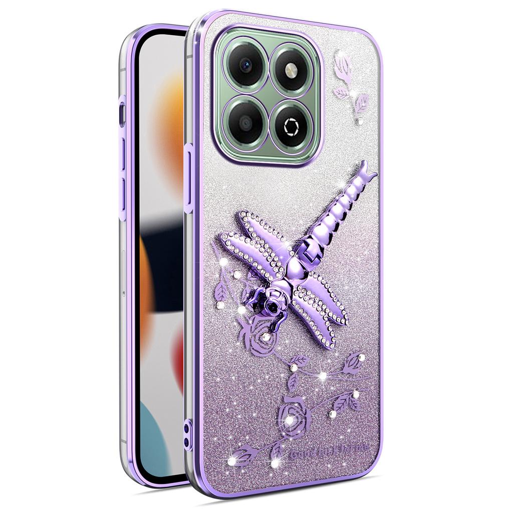 KADEM For Honor X6b 4G Case Dragonfly Kickstand TPU Flowers Glitter Phone Cover