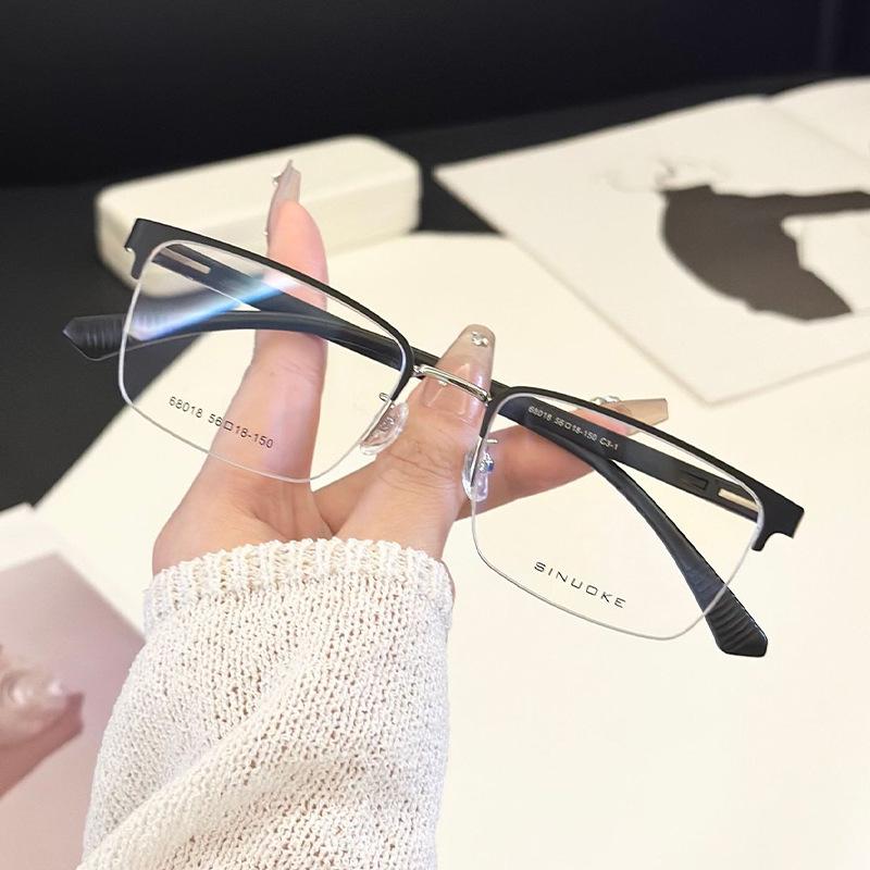 Men's Vintage Semi-Rimless Non-Magnetic Eyeglasses with Anti-Blue Light for Larger Faces (Prescription-Compatible).