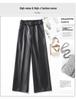 2025 Autumn Winter Women's High Waist Straight Leg Leather Pants, Wide Leg, Plus Velvet, Casual Loose Cropped Fit, Style 514.