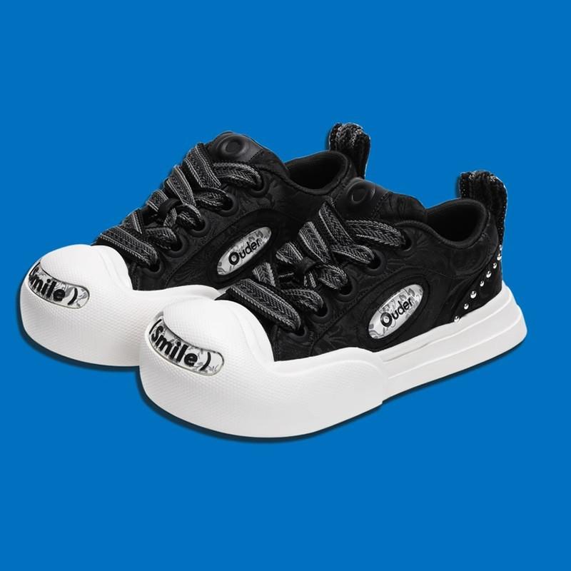 Silk pattern open smile canvas shoes new women's thick sole heightening big head board shoes low top round head casual shoes