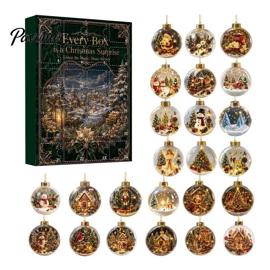 Christmas Advent Calendar Calendar, Acrylic 2D Flat Crystal Ball Pendants with Lanyard, Surprise Gifts 24 Day Tree Hanging Ornament for Home