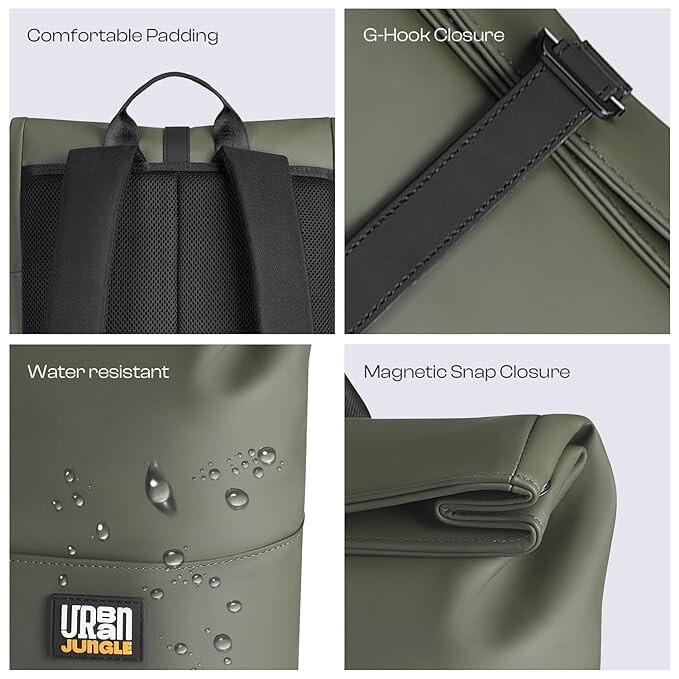 RSINC Urban Jungle by Safari Metro Roll-Top Laptop Backpack for Unisex | Green B0CYLTFWSV