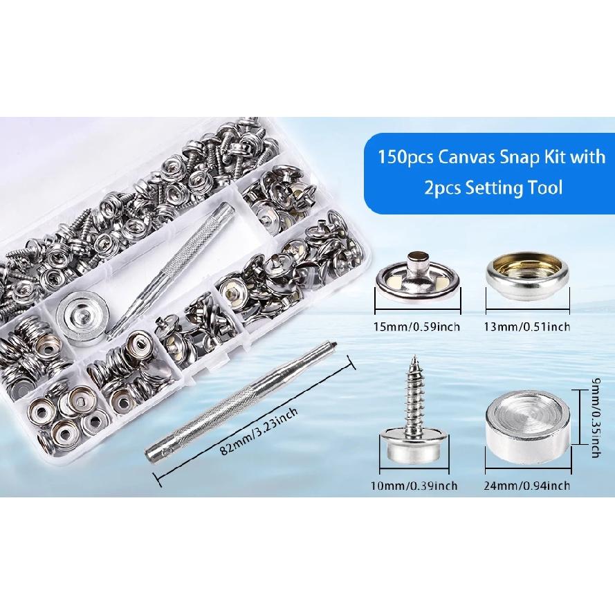 150Pcs/Set Snap Fastener Button Screw Studs Kit for Boat Cover Tent Marine Grade Snap Fastener Stainless Steel Snap Buttons