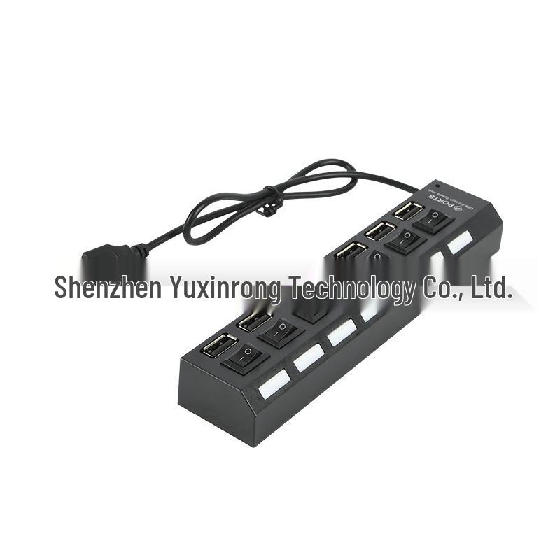 7-Port USB Hub with Independent Switches - Seven-Port Expansion Splitter Black 7-Port USB