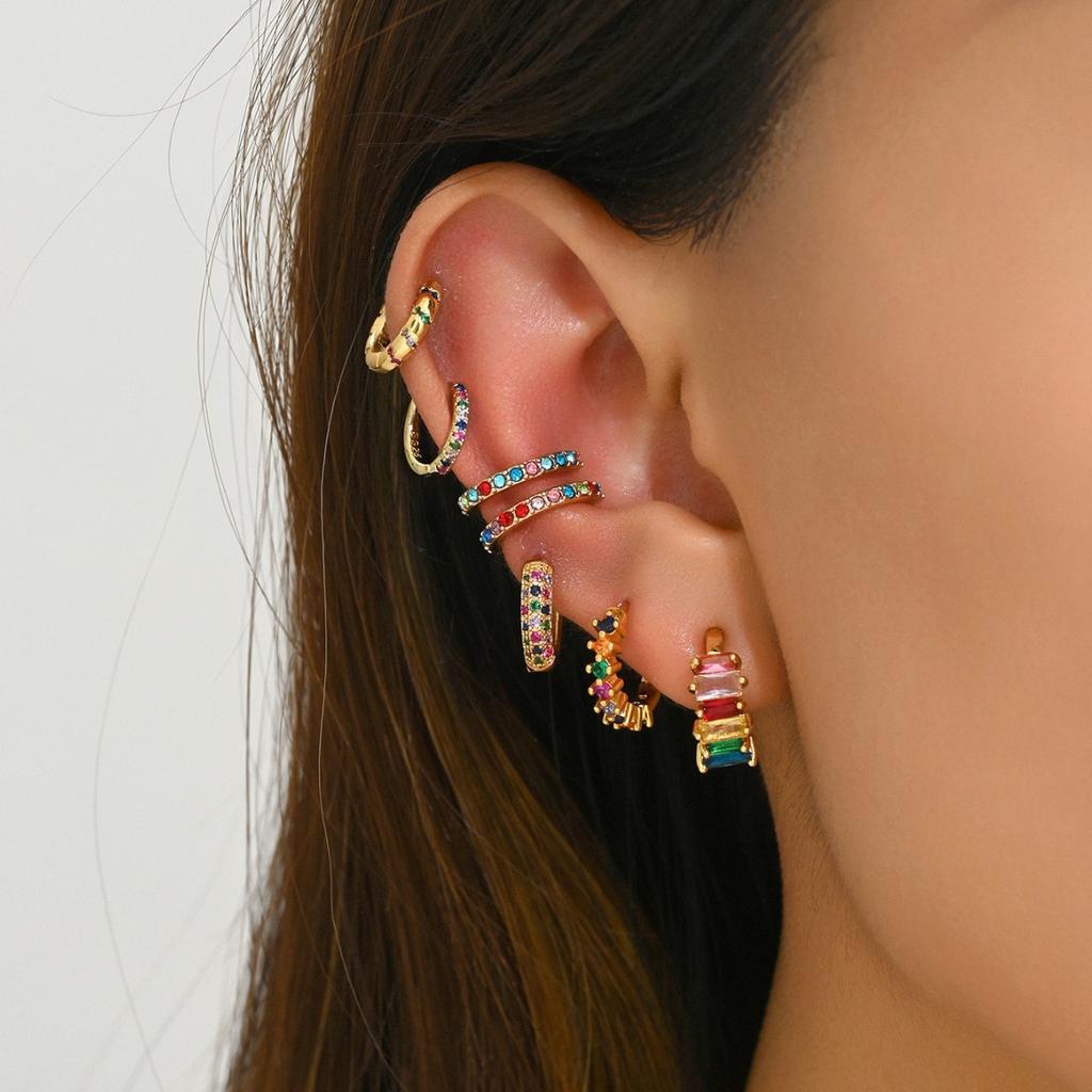 Women All Match Multicolore Zircon Ear Clip Earring Set