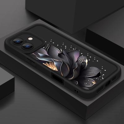 Etui z wzorem czarnego kwiatu lotosu dla iPhone 16e 16 15 14 13 12 Pro Max 13 15 Pro 11 Wstrząsoodporne Miękkie Silikonowe Etui na Telefon z TPU