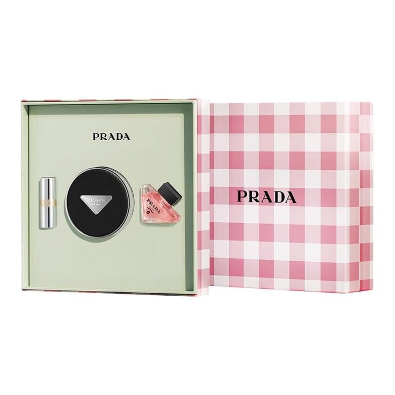 Набор макияжа Prada Набор-кушон New Skin Light, Легкий набор из трех предметов: мини-помада 1,3 г + пробник духов 7 мл + кушон #LN5 здоровый светлый тон 12 г белый