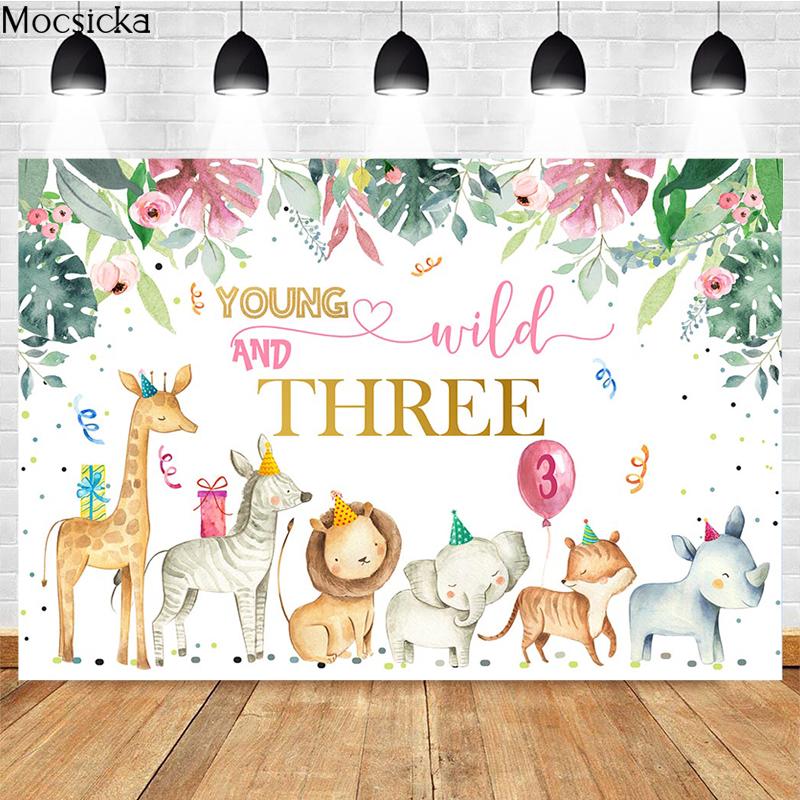 Mocsicka Wildlife Photography Backdrops Jungle Party 3rd Birthday Background Decoration Child Portrait Photo Wallpaper Banner