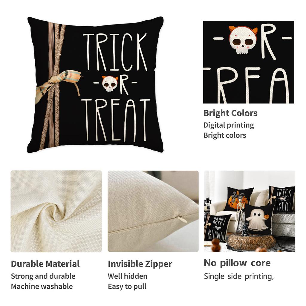1/4Pcs Halloween Pillowcase, Halloween Orange Pumpkin Ghost Cushion Cover, Decorative Sofa, Living Room, Bedroom Cushion Cover