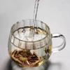 Vertical Stripe Borosilicate Glass Cup with Handle for Coffee, Tea, or Water