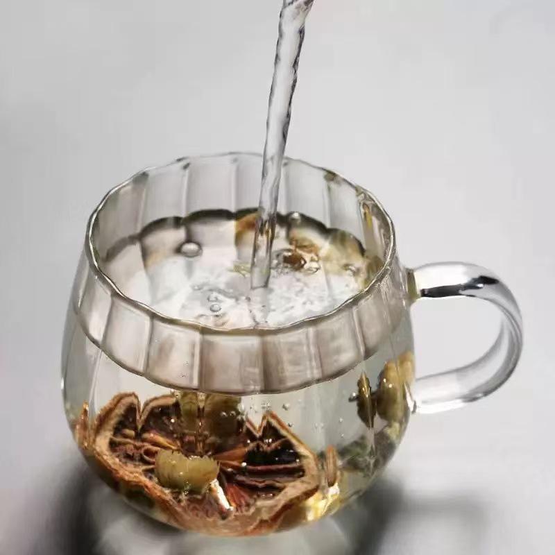 Vertical Stripe Borosilicate Glass Cup with Handle for Coffee, Tea, or Water