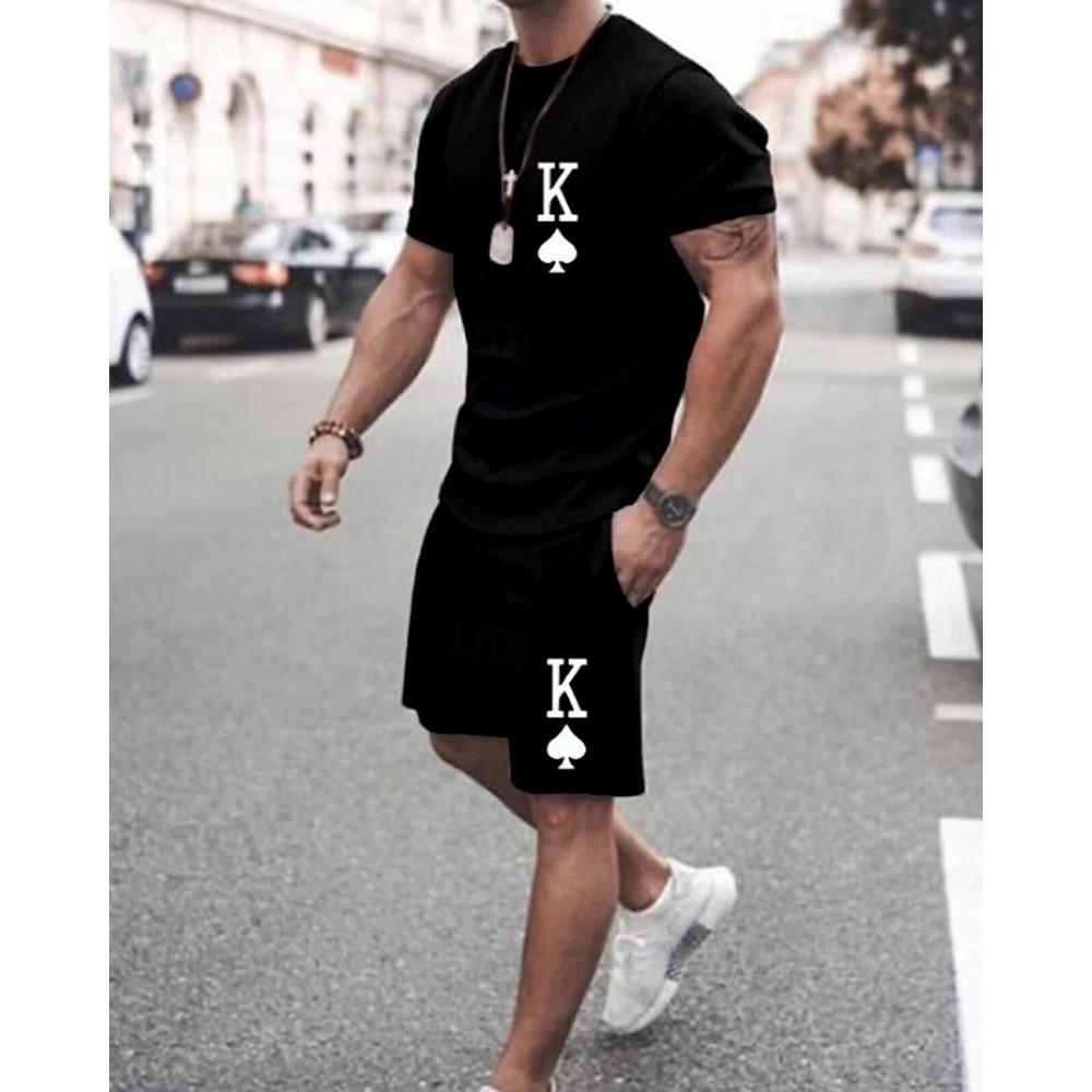 Men's T-shirt Set 2-piece T-shirt and Shorts Set Summer Fashion Casual 2-piece Men's T-shirt Set