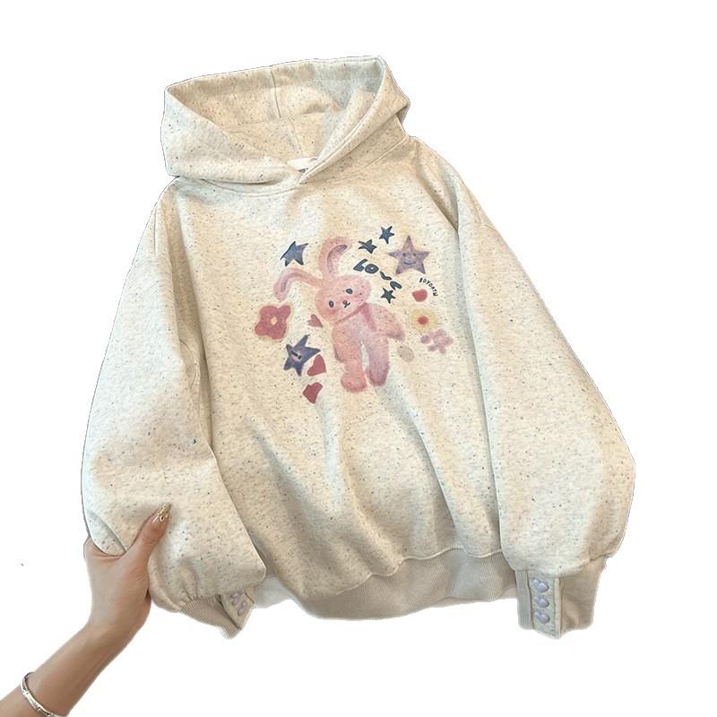 {Hua cotton bristle composite} Korean cartoon cute hooded sweater women's season thin versatile coat ins