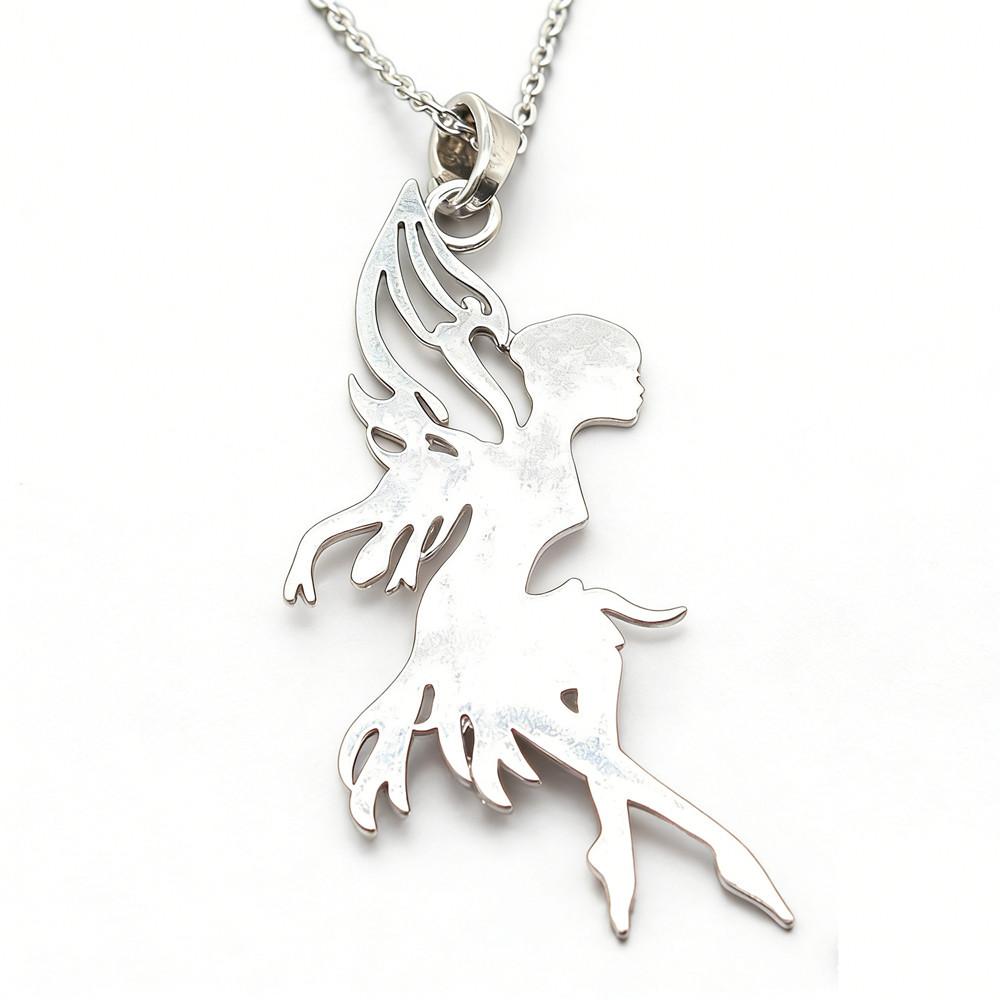 Angel Wing & Open Heart Pendant Necklace Romantic Gothic Statement Jewelry 45cm or 70cm Long Chain