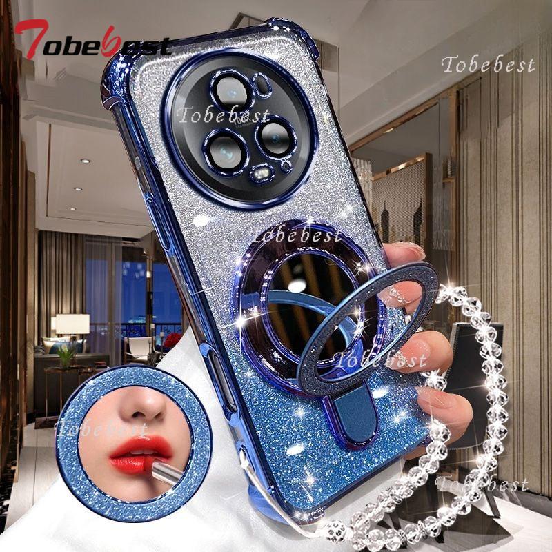 For Huawei Honor Magic 7 Lite 6 5 4 3 Pro Case Glitter Plating Makeup Mirror Magnetic Phone Holder Bracelet Cover