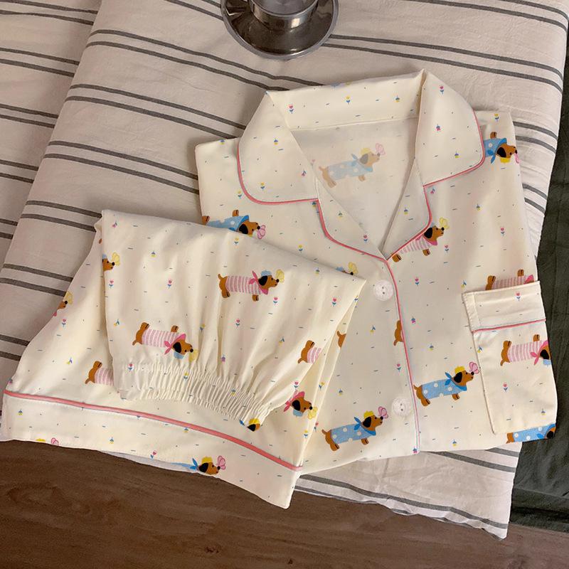 Damen Pyjama-Set im koreanischen Stil mit Cartoon-Polka-Dots – Kurzarm und Shorts, leichte Sommer-Homewear