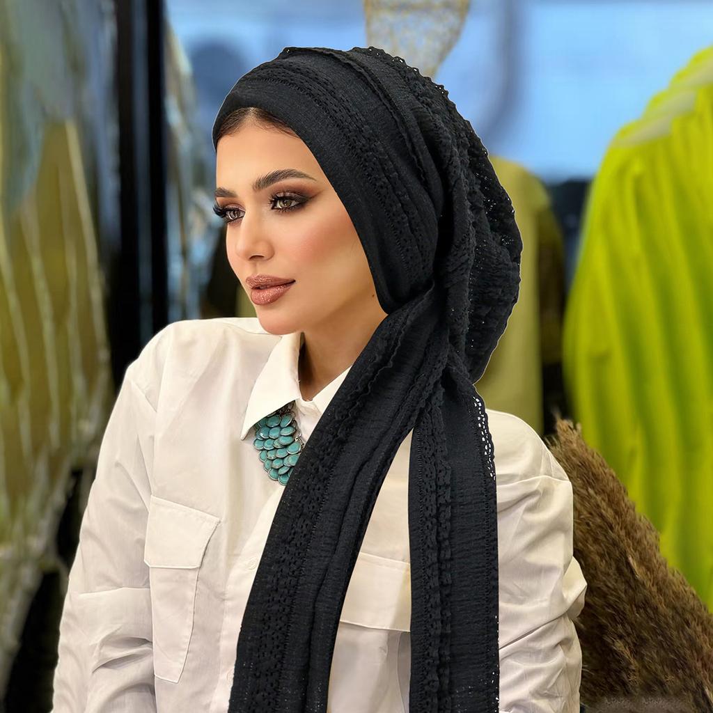 1 Stück doppellagige Spitze Damen Ganzjahres-Weich-Elastisch-Falten-Kopftuch-Kappe Atmungsaktive Haarkappen Modische Turban-Haube