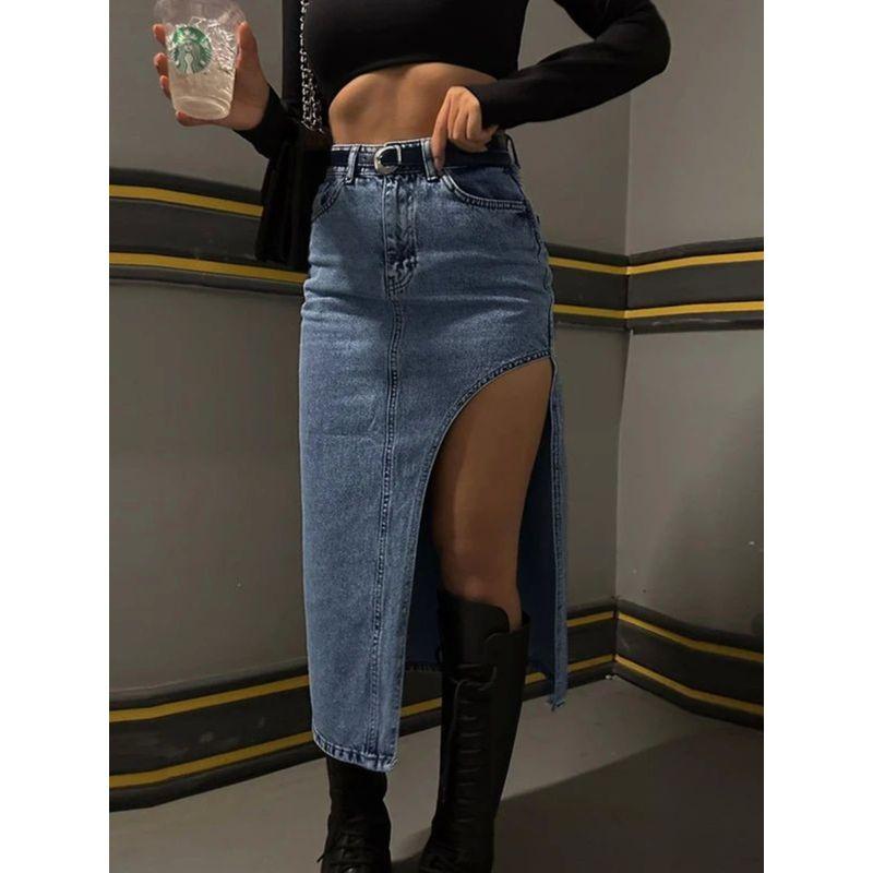 Cowboy High Waisted Slim Fit Split Skirt Denim High Waist Silm Skirt